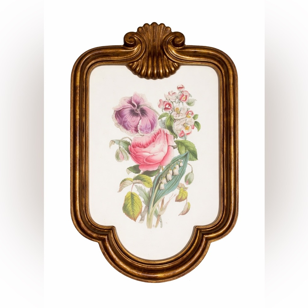 Vintage Floral Wall Plaque with Gold-Tone Frame